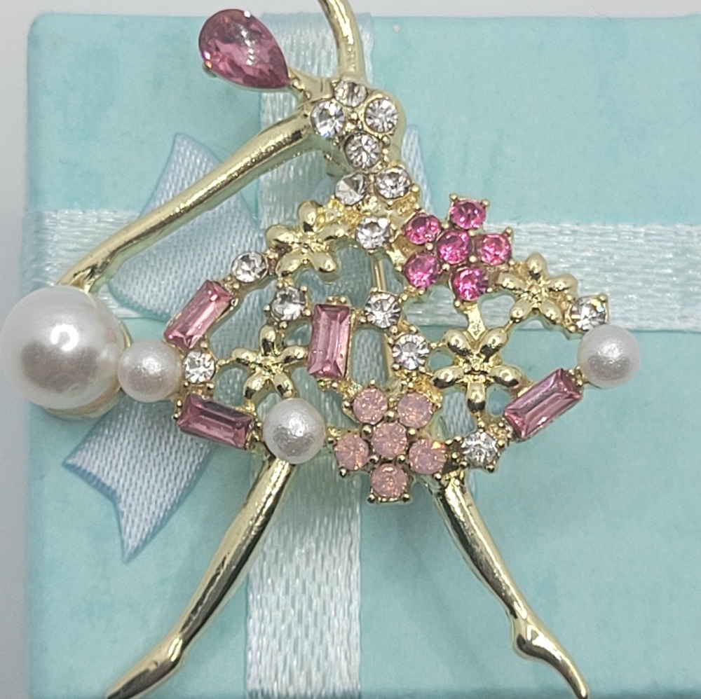 Dancing Ballerina cz crystal work  Brooch pin